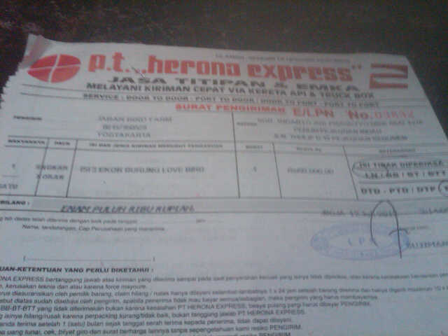 Jaban Birdfarm Packing dan resi pengiriman