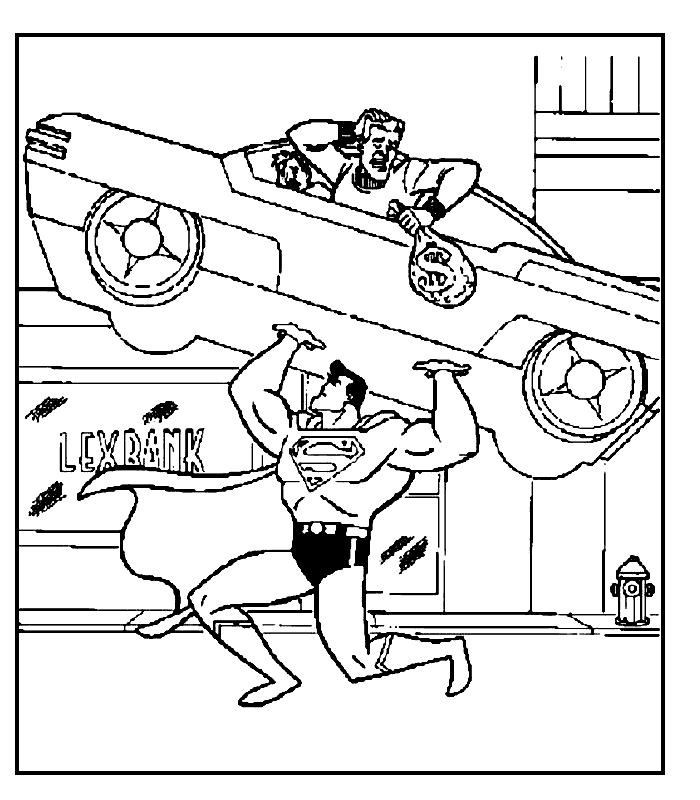 Printable Superman Lifting A Car Coloring Pages