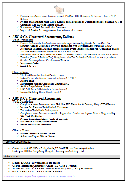 Resume For Accountants Format Resume For Accountants Format