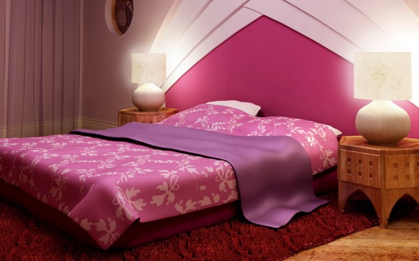 pink romantic spring bedroom interior