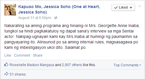 The staff of the show acknowledged the Mrs. Inaba’s concern and responded through their Facebook to express their apologies The staff of the show acknowledged the Mrs. Inaba’s concern and responded through their Facebook to express their apologies