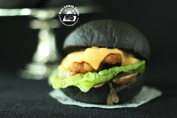 Nasi Lemak Lover Charcoal Burger with Spicy Chicken and Black Pepper