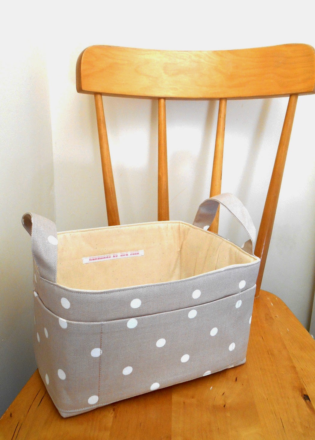 handmade by eva rose Fabric Baskets for Babies and Kids Taupe Dotty