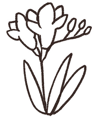 フリージアのイラスト（花） モノクロ線画