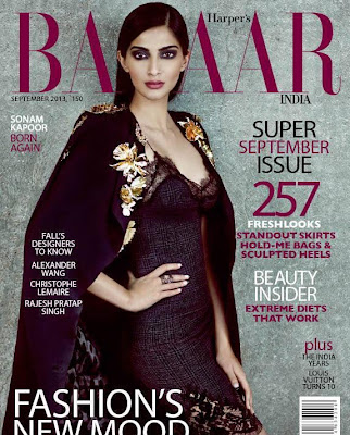 Sonam Kapoor on the cover of Harper's Bazaar Sept 2013 issue