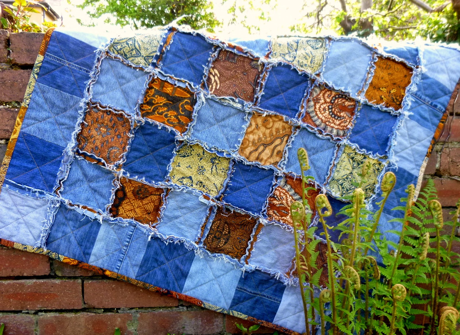 The Old Button: From Jean Jeanie to Golden Brown - Upcycled Denim Patchwork  Picnic Rug