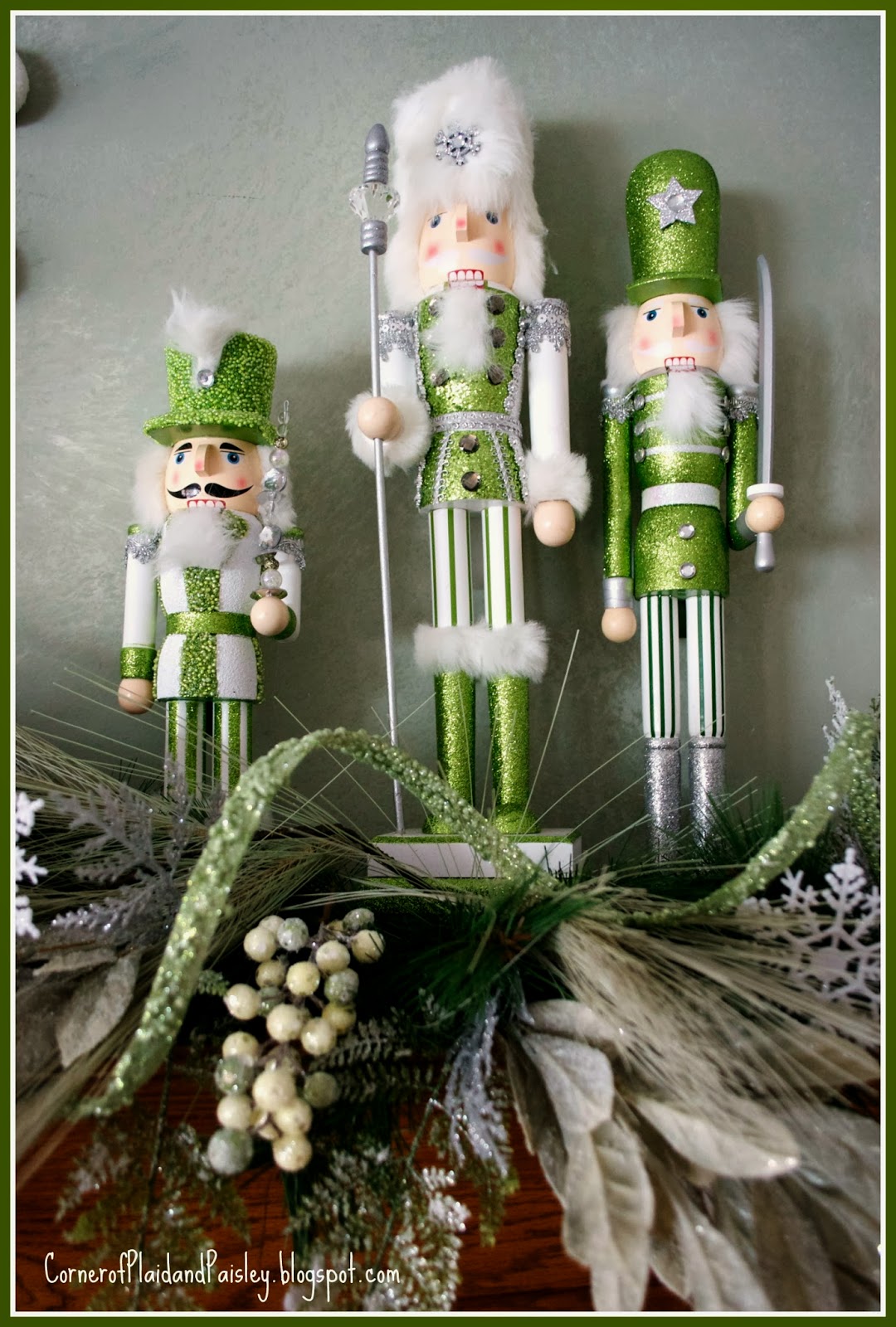 Corner of Plaid and Paisley Christmas Mantel Winter Nutcracker Theme