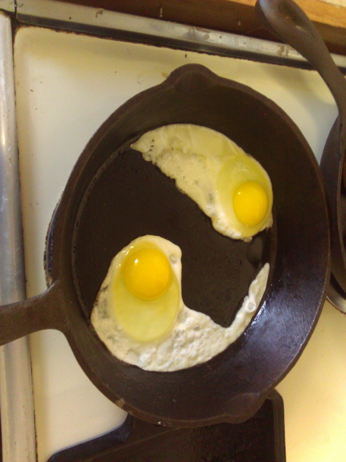 The Diabetic Camper Cast iron eggs over easy!