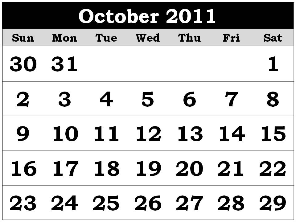 calendar october 2011. Printable Calendar 2011