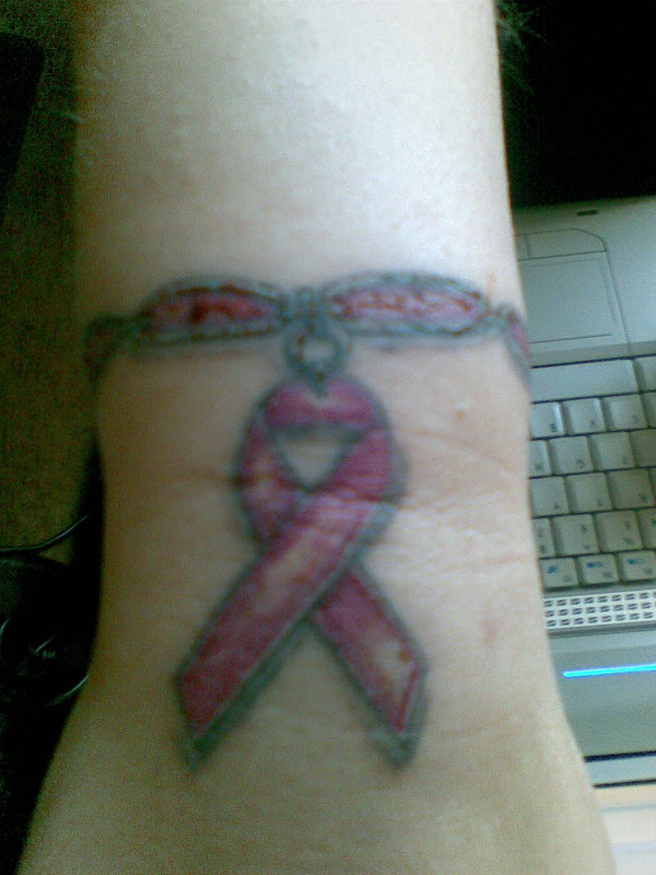 the breast cancer ribbon does as a charm on a bracelet title=