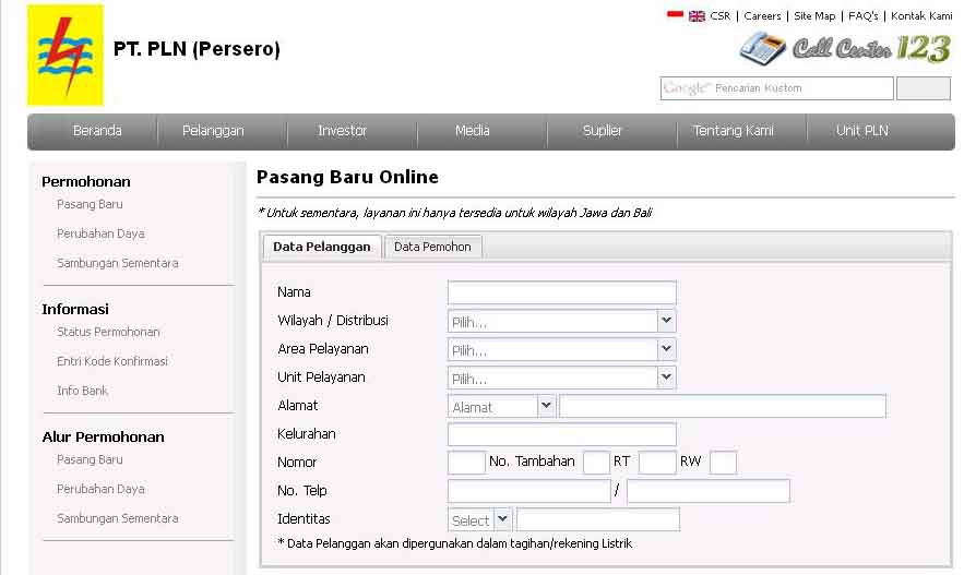 Encun Center Pasang Baru PLN on line