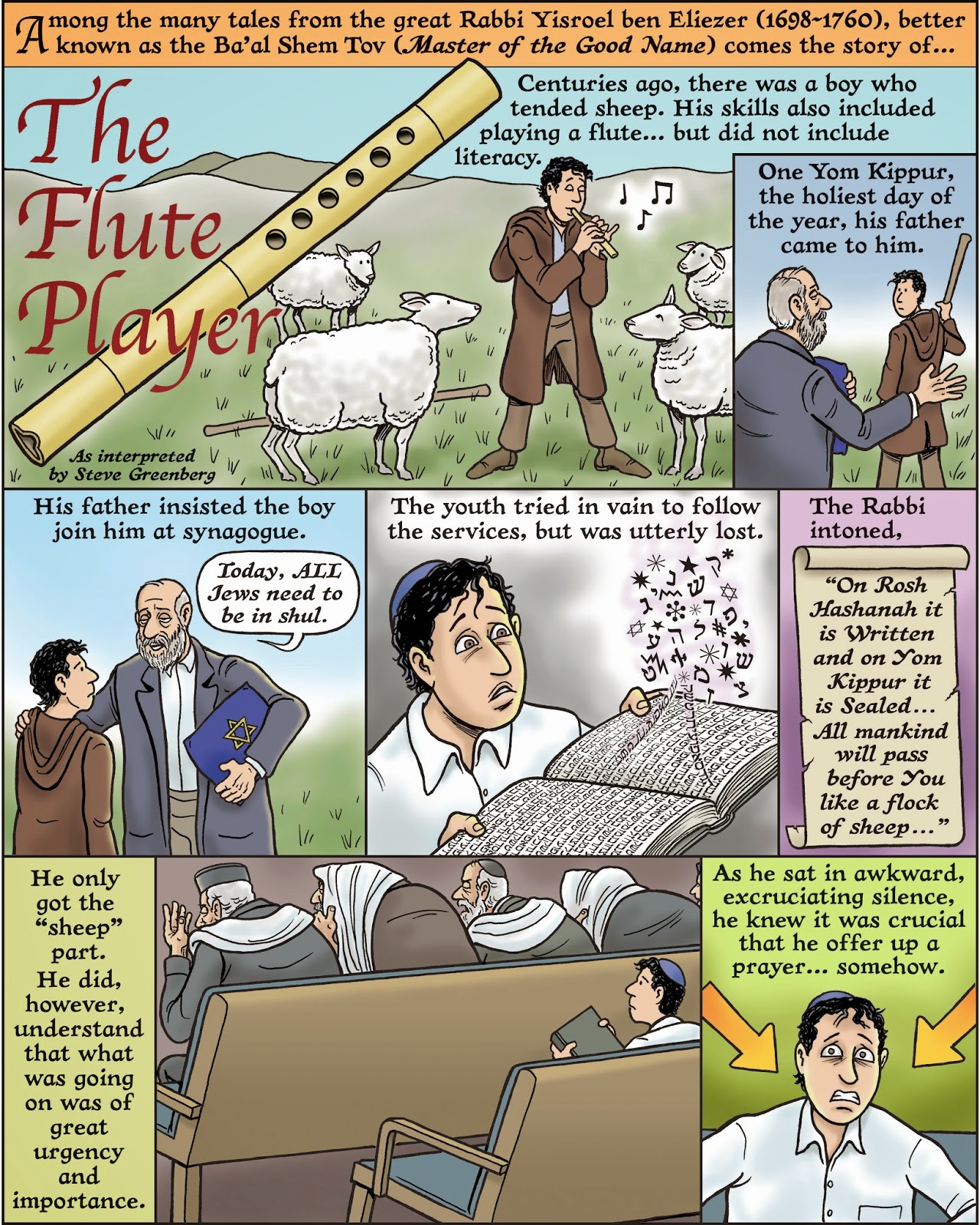 Jewish Comics page 1 of The Flute Player a Yom Kippur comic by Steve
