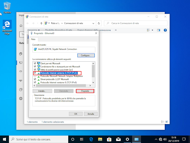 Proprietà Protocollo Internet Versione 4 (TCP/IPv4) Proprietà Protocollo Internet Versione 4 (TCP/IPv4)