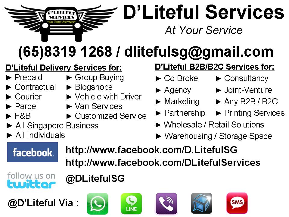 D'Liteful Services,At Your Service[83191268/dlitefulsg@gmail.com][Delivery/Wholesale/Consultancy]