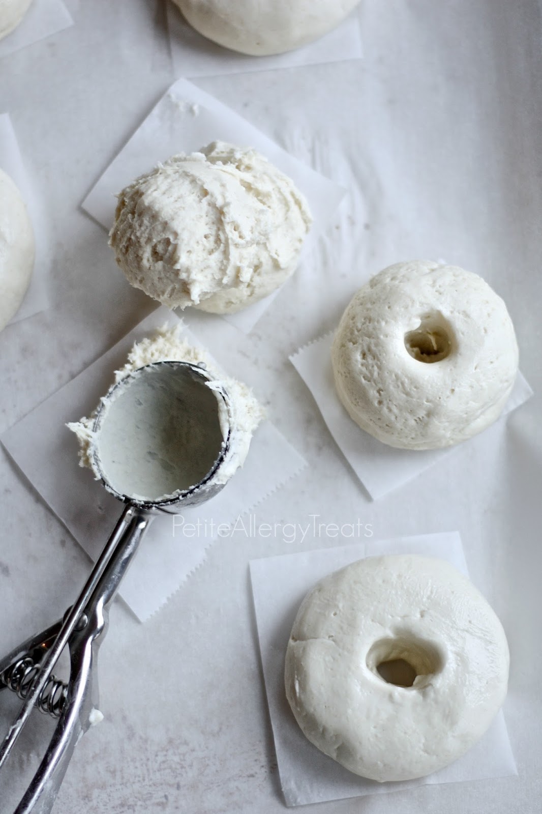 Gluten Free Bagels (egg free Vegan)- Chewy and dense, you'll never know these bagels are gluten free and egg free. PetiteAllergyTreats