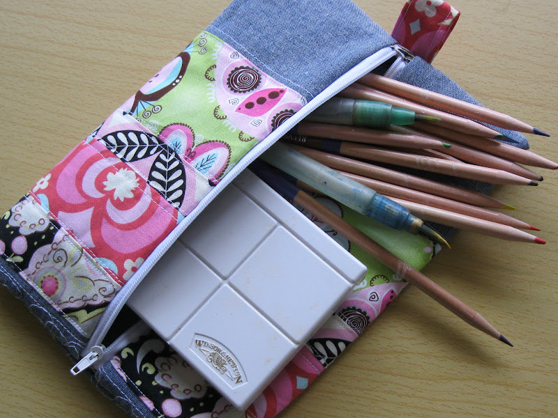 Indigo Blue Patchwork and Quilted Pencil Case