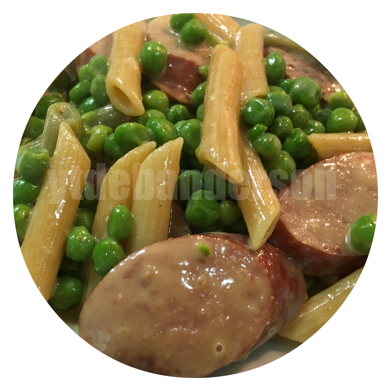 Sharing The Table Turkey Kielbasa Cheesy Pasta with Peas