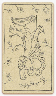 Ace of Wands card - inked illustration - In the spirit of the Marseille tarot - minor arcana - design and illustration by Cesare Asaro - Curio & Co. (Curio and Co. OG - www.curioandco.com)