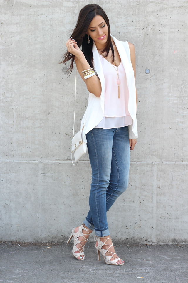 White Sleeveless Blazer THE ELA EDITION