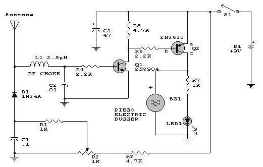 Electronica Diagramas Circuitos: Circuito detector de RF