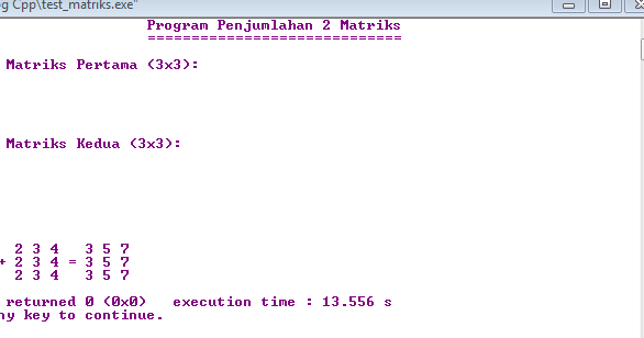 Program C Penjumlahan 2 Matriks 3x3 Array