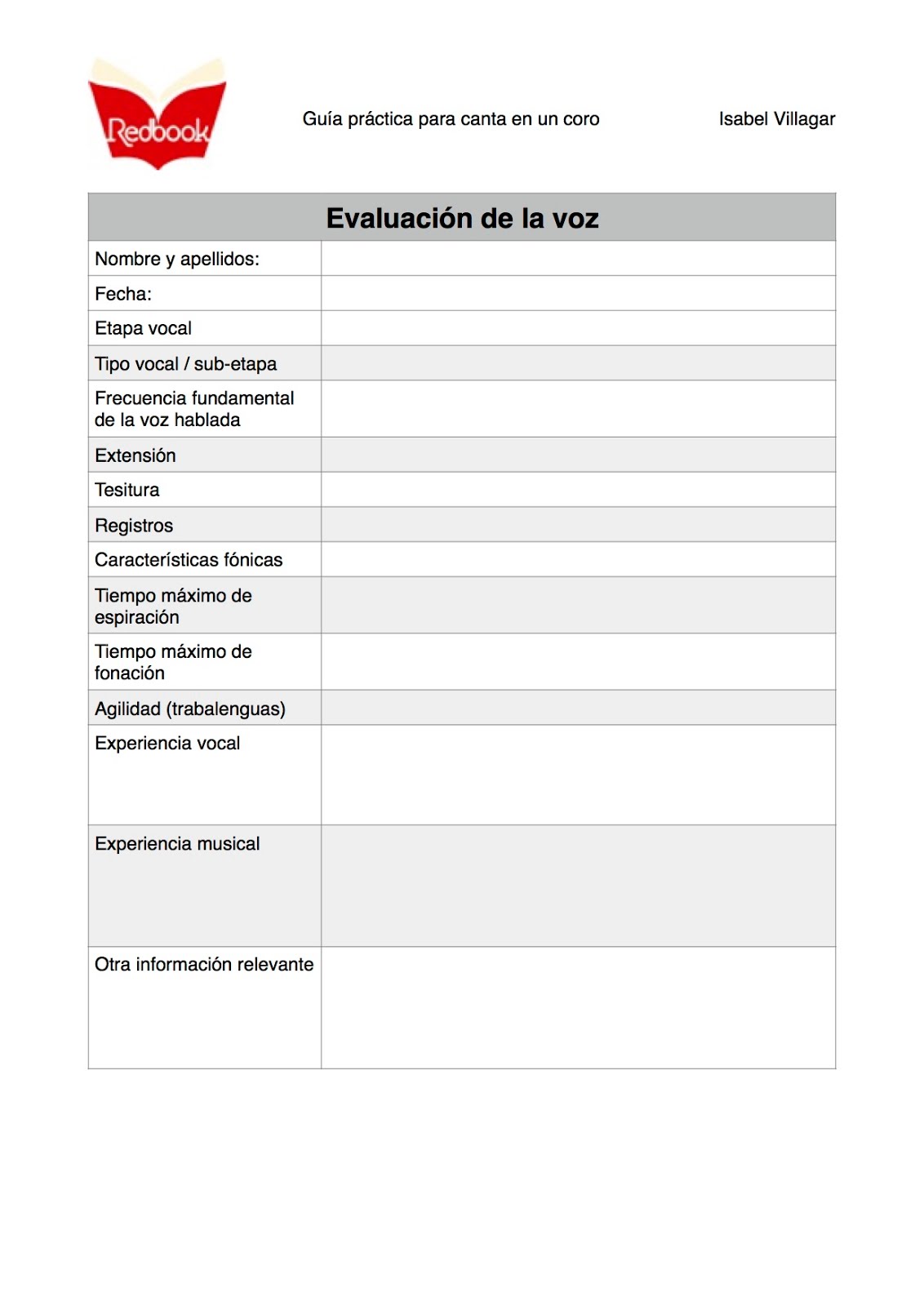 Ficha Evaluación Voz (Gratis)