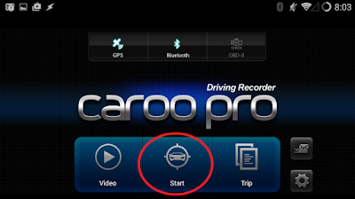 Caroo Main Screen Main screen of caroo with start button circled