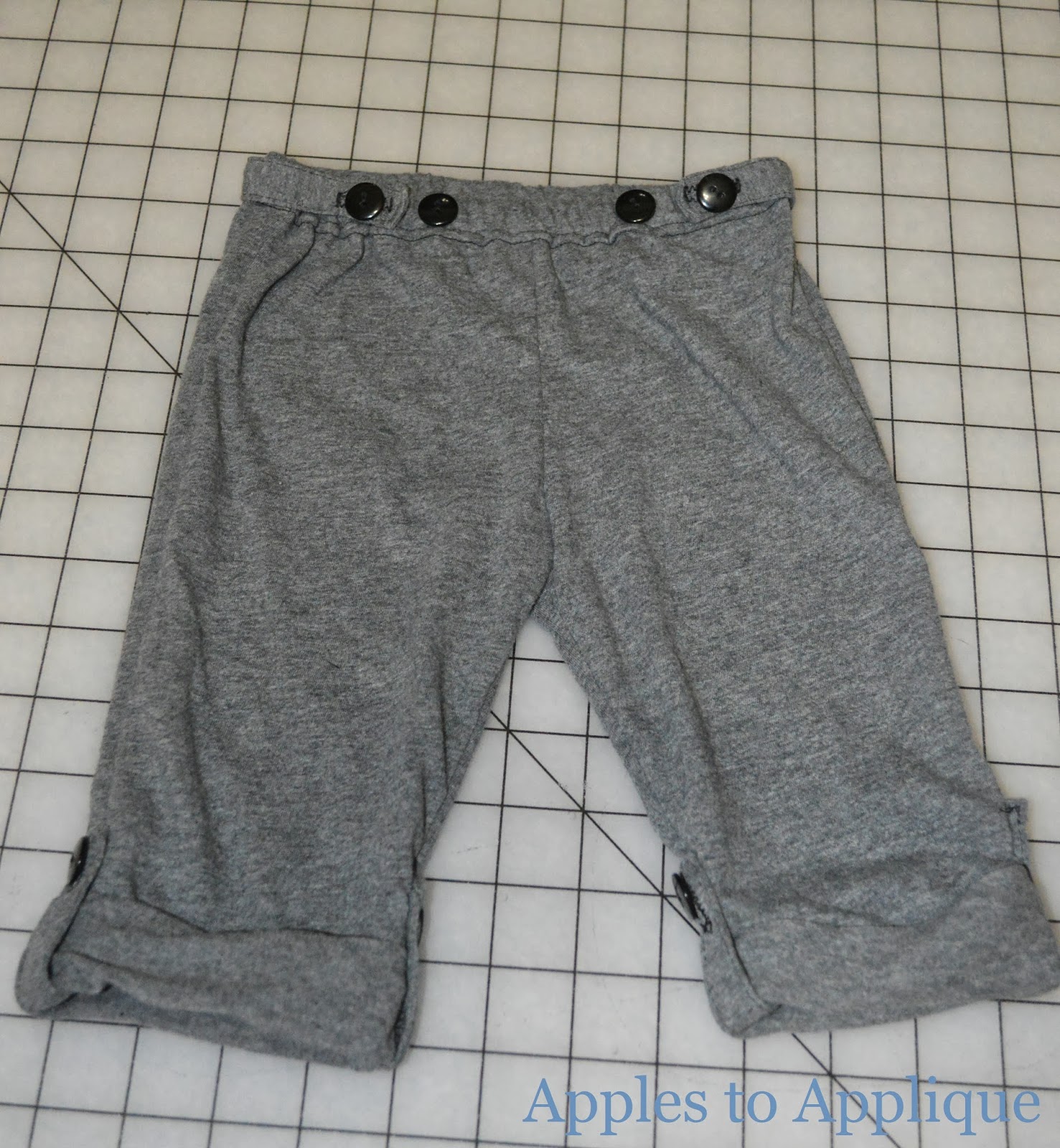 Apples to Applique Adjustable Baby Pants from an Old Shirt