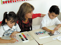 Education for children English teacher with classroom kids