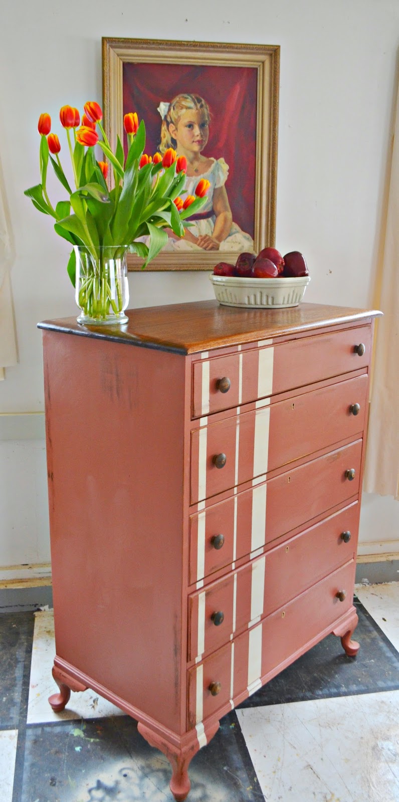 Heir and Space A Mahogany Dresser in Rose and Stripes
