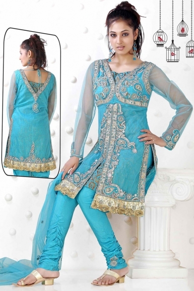 Fantastic Light Blue Color Salwar Kameez Front And Back Side For Wedding