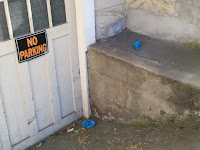 Unsightly bagged dog doo in front of house - Castro, San Francisco CA 94114