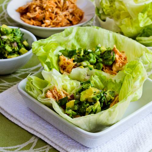 Slow Cooker Spicy Shredded Chicken Lettuce Wrap Tacos or Tostadas