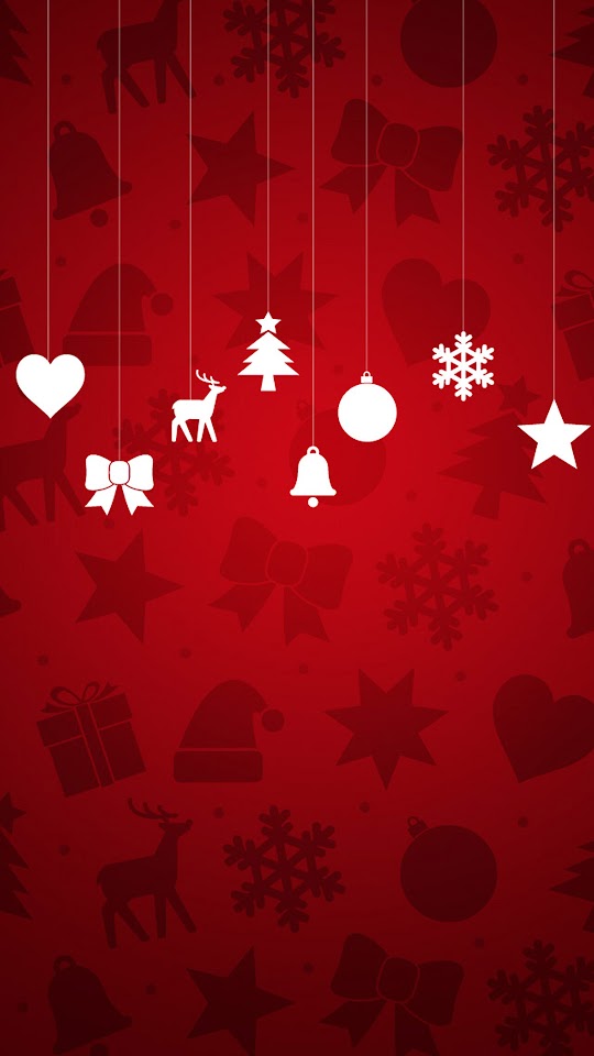 Minimal Christmas Ornaments Red Background Android Wallpaper