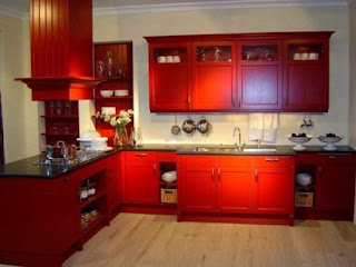 Red Painted Cabinets