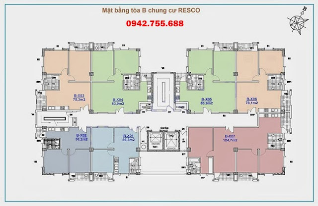 Mặt bằng Tòa B chung cư Resco Cổ Nhuế