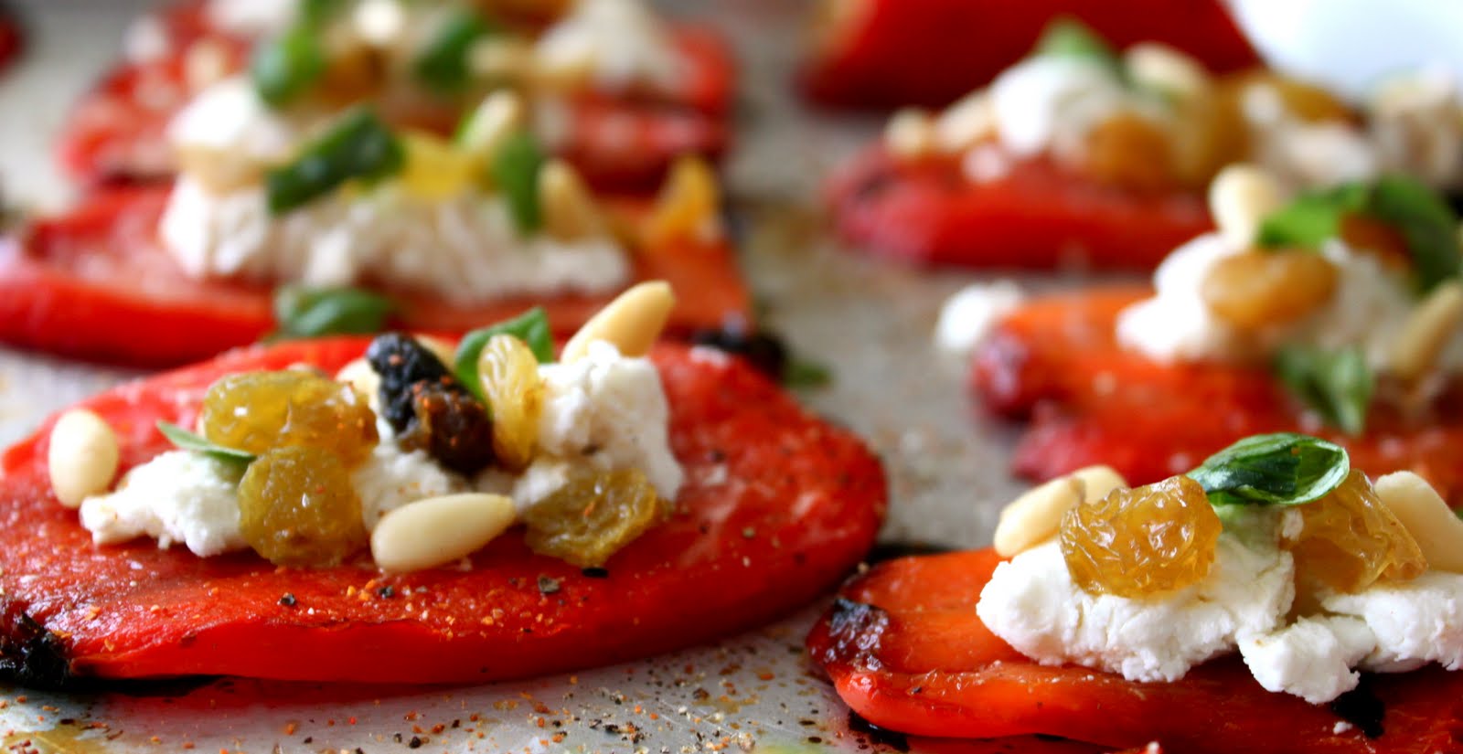 A Bountiful Kitchen Roasted Pepper and Goat Cheese appetizer and