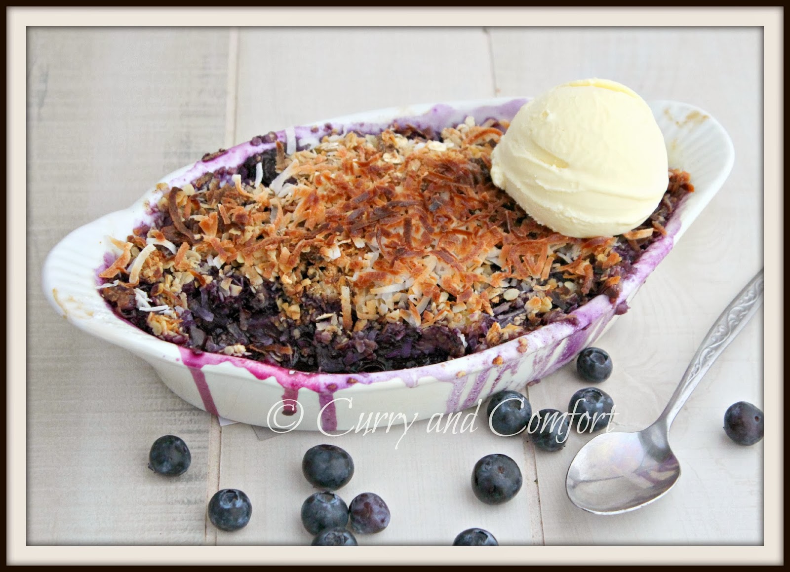 Kitchen Simmer Blueberry and Pineapple Crumble with Coconut