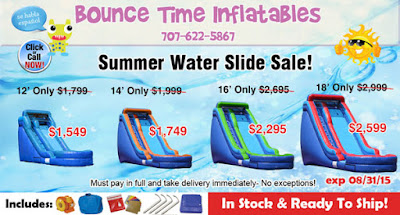 Buy inflatable water slides at Summer sale prices.  Get another month or more of rentals before winter!