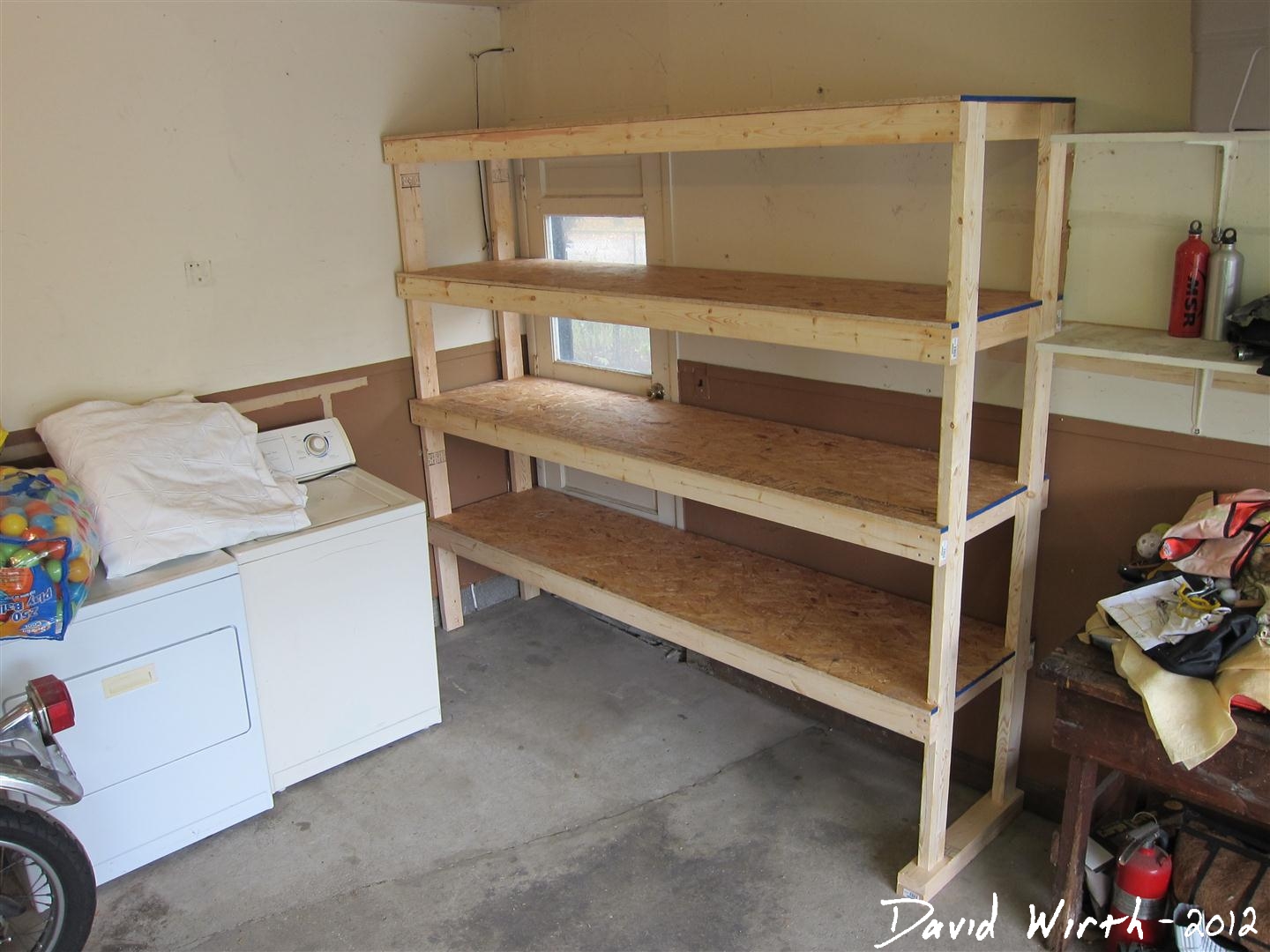 wood garage shelf, storage, organize, 2x4, simple, strong, easy to 