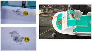 fishing boat Kuang Ta Hsing No. 28 - bow of the ship schematic diagram 廣大興28號漁船船頭彈著點示意圖