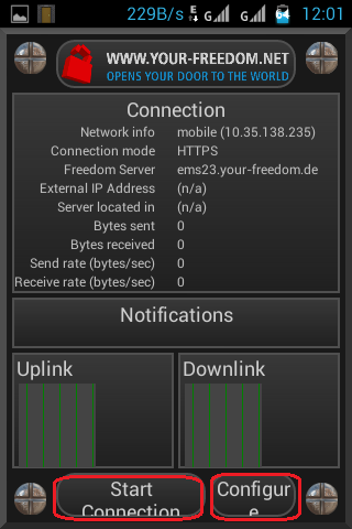 Your Freedom For Android - Configure and Start Connection