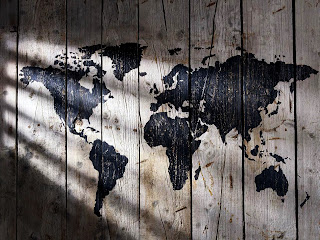 World Map Painted on Wood Texture Lights and Shadows HD Wallpaper