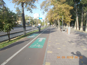 Cycle lanes alongside the roads in Almaty.