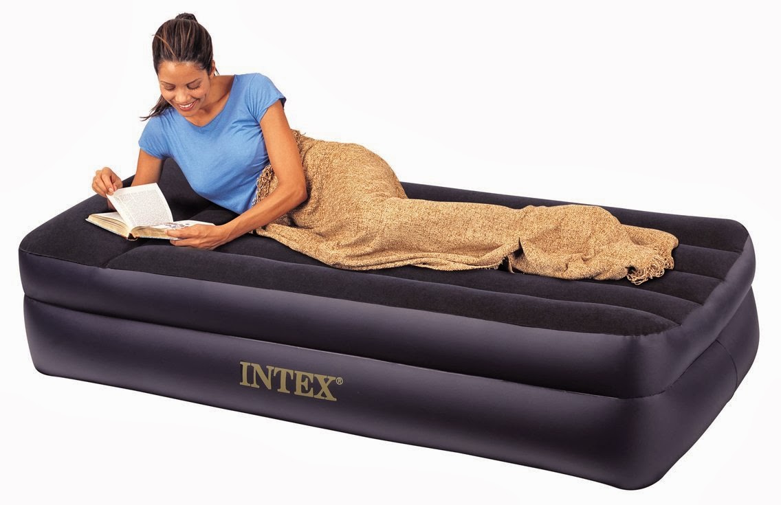       Location, temperature, and humidity will affect the airbed?s firmness. Airbeds will need to be occasionally re-inflated (topped off) to maintain desired firmness when used for more than a few days as vinyl tends to relax over time.     Measurements will vary based on customer?s inflation. Airbeds are measured from the widest point including the beams (bulges) on the side and off the tallest point from the floor including built-in pillows if applicable.     Inflatable twin airbed with built-in electric pump for home use     Waterproof flocked top with vinyl beams and sturdy construction     High-powered pump inflates mattress in approximately 3 minutes     300-pound capacity; measures 39 x 18.5 x 75 inches (W x H x D)     Raised 18.5 inches from floor; built-in pillows for added comfort