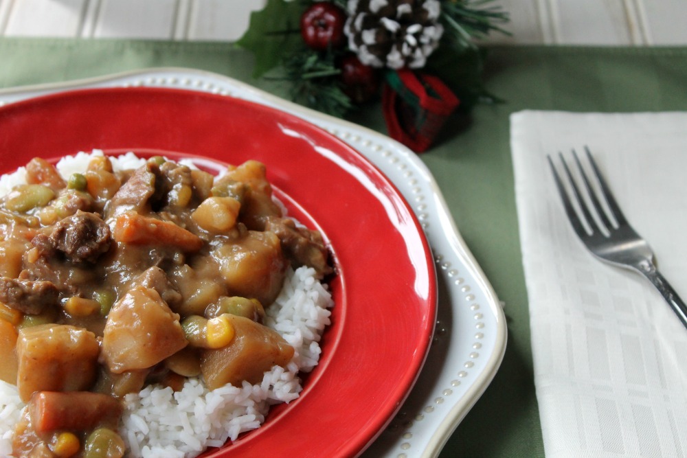 Beef & Vegetable Stew Over White Rice Outnumbered 3 to 1