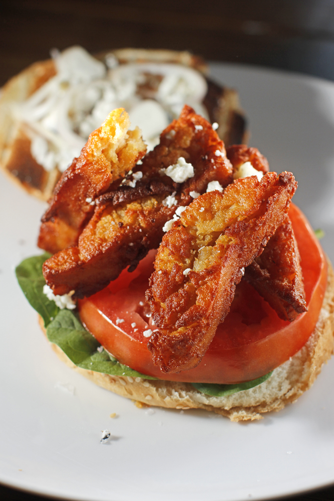 The Chubby Vegetarian Fried Chickpea Sandwich + Blue Cheese & Tomato