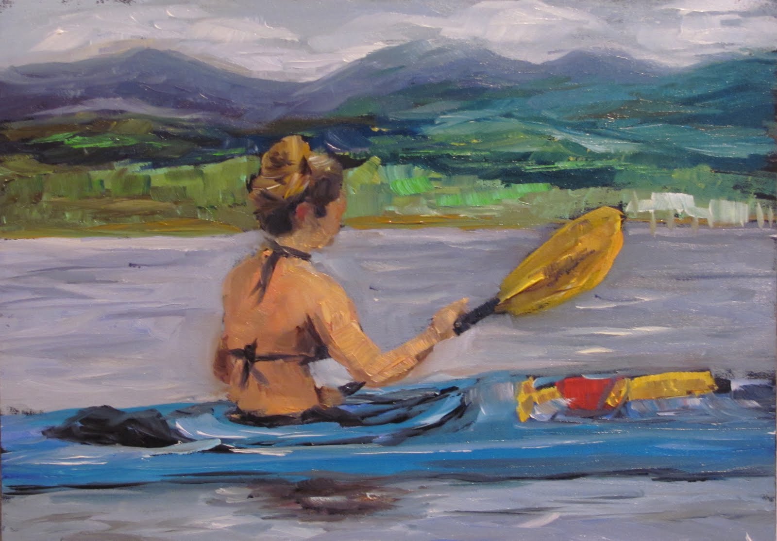 Tonya's Art Journal "Kendall Kayaking" 5x7 oil on panel