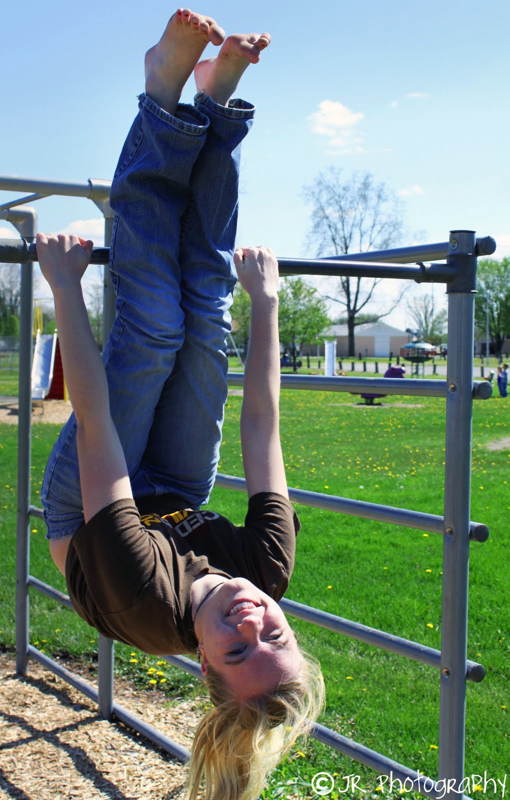 I thought they'd hang upside down on the monkey bars, but both of... 