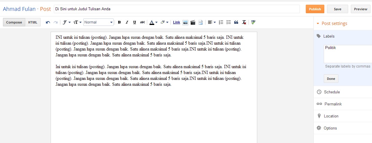 JejakPedia.com : Cara Posting - Membuat Tulisan Baru di Blog langkah berikutnya adalah membuat tulisan JejakPedia.com : Cara Posting - Membuat Tulisan Baru di Blog